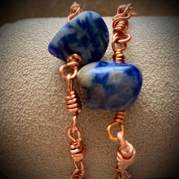 Copper chain links Lapis Lasuli Set of Two Bracelets, relationship gift - Picture 5 of 16